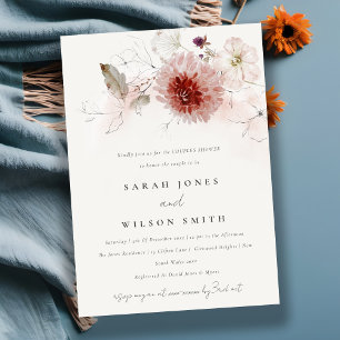 Invitation Dusky Fall Marsala Blush Floral Couples Douche