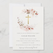 Invitation Dusky Fall Marsala Blush Floral Cross Christening (Devant)