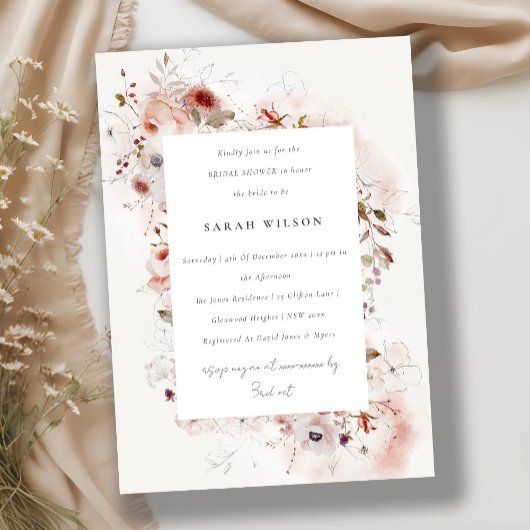 Invitation Dusky Fall Marsala Blush Floral Fête des mariées