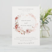 Invitation Dusky Fall Marsala Blush Floral Wreath Fiançailles (Debout devant)