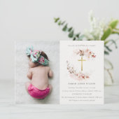 Invitation Dusky Fall Marsala Floral Cross Photo Baptême (Debout devant)