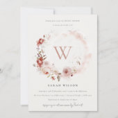 Invitation Dusky Fall Marsala Floral Monogram Fête des mariée (Devant)