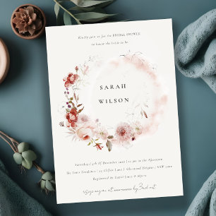 Invitation Dusky Fall Marsala Floral Wreath Fête des mariées