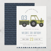 Invitation Dusky Green Farm Tractor Enfants N'importe quel âg (Devant / Derrière)