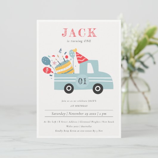 Invitation Dusky Grey Blue N'importe quel âge Anniversaire Fê (Debout devant)