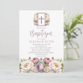 Invitation Dusky Lavender Blossoms Girl Floral Baptism (Debout devant)