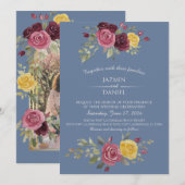 Invitation Dusky Pastel Watercolor Roses Blue (Devant / Derrière)