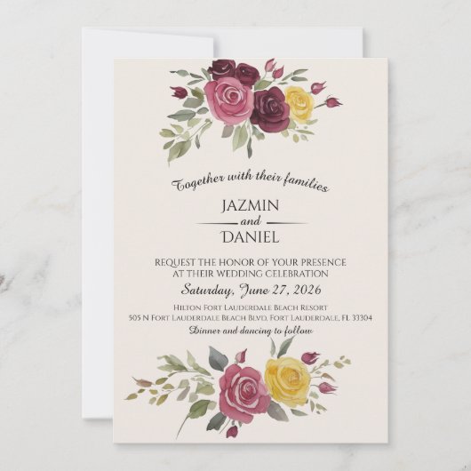 Invitation Dusky Pastel Watercolor Roses Cream (Devant)