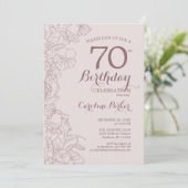 Invitation Dusky Pink Floral 70e fête d'anniversaire (Debout devant)