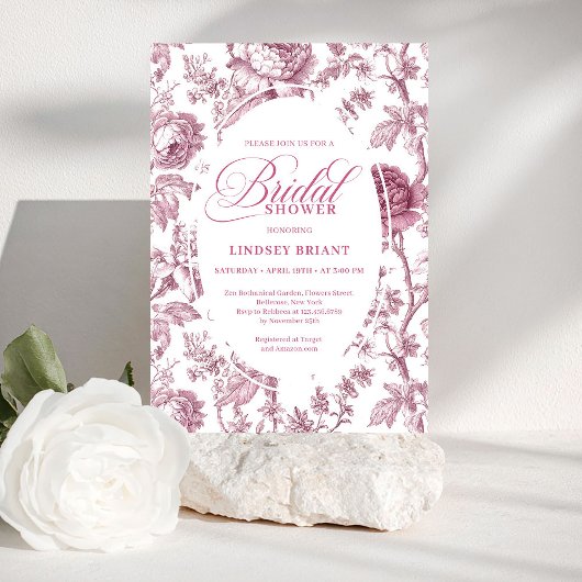 Invitation Dusky Pink Toile Roses Pattern Bridal Shower Invit