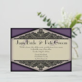 Invitation Dusky Purple Vintage monogrammed, mariage invitati (Debout devant)