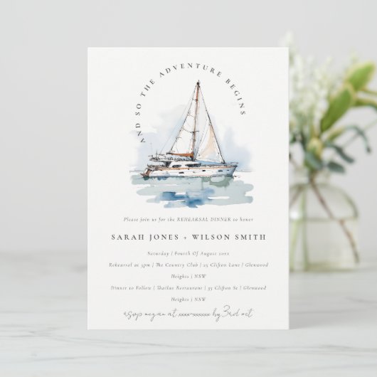 Invitation Dusky Sailboat Yacht Seascape Rehearer Dîner (Debout devant)