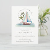 Invitation Dusky Turquoise Sailboat Palm Baby shower marin (Debout devant)