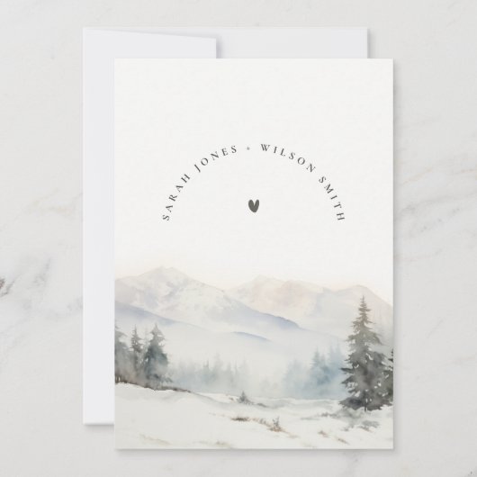 Invitation Dusky Winter Snow Mountain Mariage paysage (Dos)