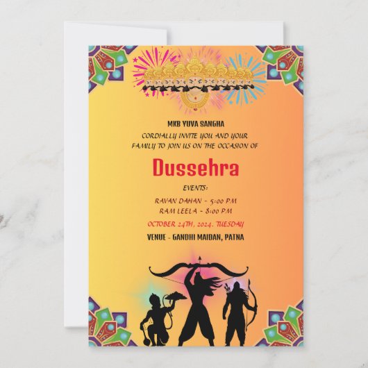 Invitation DUSSEHRA Ravan Dahan et Ram Leela (Devant)