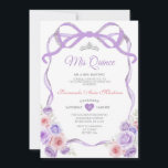 Invitation Dustère violet rose Floral Bow Argent Mis Quince<br><div class="desc">EDITABLE Dusty Purple Rose Floral Bow Frame Argent Mis Quince Invitation Elégante Quinceañera Dusty Purple Princess Pink Floral Anniversaire Invitation Argent Crown Mis Quince 15 Anos,  16ème Anniversaire</div>