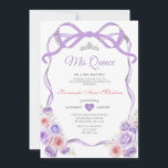 Invitation Dustère violet rose Floral Bow Argent Mis Quince<br><div class="desc">EDITABLE Dusty Purple Rose Floral Bow Frame Argent Mis Quince Invitation Elégante Quinceañera Dusty Purple Princess Pink Floral Anniversaire Invitation Argent Crown Mis Quince 15 Anos,  16ème Anniversaire</div>