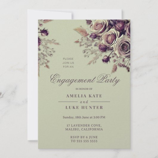 Invitation Dustush Blush Purple Boho Roses (Devant)