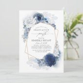 Invitation Dusty and Navy Blue Floral Ombre Graduation (Debout devant)