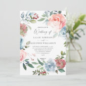 Invitation Dusty Baby Blue & Pink Blush 2 Floral Mariage Invi (Debout devant)