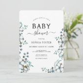 Invitation Dusty Baby shower botanique de fleurs de coton ble (Debout devant)