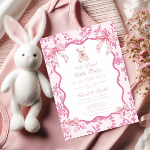 Invitation Dusty baby shower rose Vintage Floral Toile frança