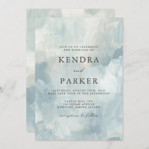 Invitation Dusty Bleu Artistique Abstrait Brushstrokes Mariag