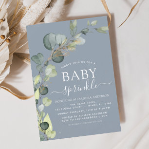 Invitation Dusty Bleu Bébé Parsemer Douche Eucalyptus