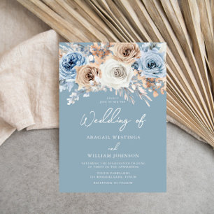 Invitation Dusty Bleu Blanc Bohème Floral Mariage moderne