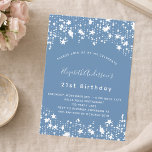 Invitation Dusty bleu blanc étoiles fête d'anniversaire<br><div class="desc">Arrière - plan bleu Duisy,  décoré d'étoiles blanches. Personnalisez et personnalisez et votre nom et les détails de votre fête. Dos : arrière - plan bleu poussiéreux.</div>