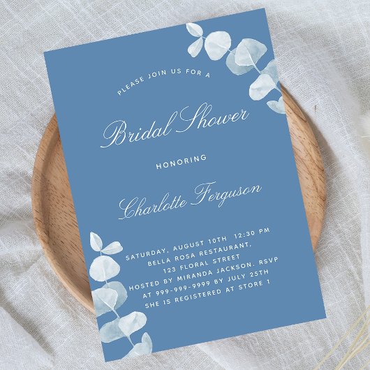 Invitation Dusty bleu blanc eucalyptus luxe nuptiale douche