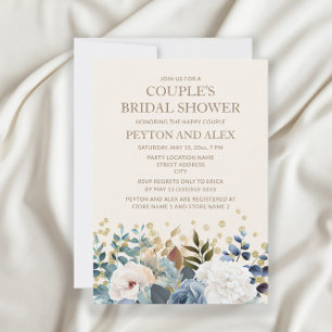 Invitation Dusty Bleu Blanc Floral Couples Or Bridal Showe