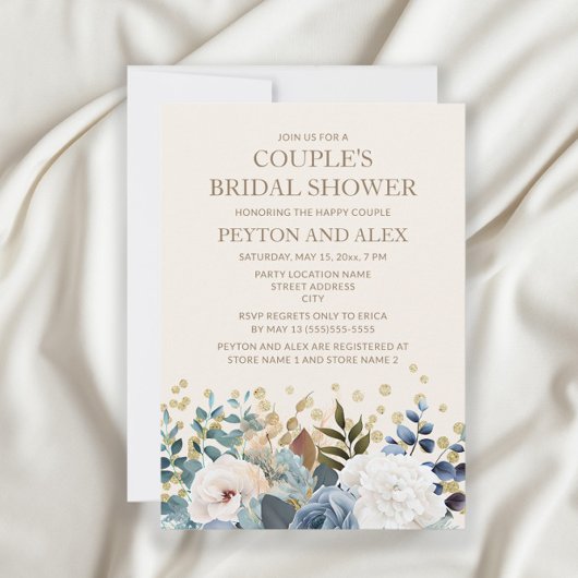 Invitation Dusty Bleu Blanc Floral Couples Or Bridal Showe