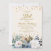 Invitation Dusty Bleu Blanc Floral Or 21e Anniversaire (Devant)