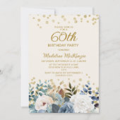 Invitation Dusty Bleu Blanc Floral Or 60e anniversaire (Devant)
