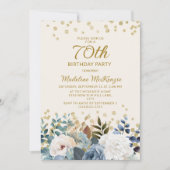 Invitation Dusty Bleu Blanc Floral Or 70e anniversaire (Devant)
