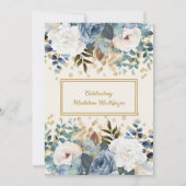 Invitation Dusty Bleu Blanc Floral Or 75e anniversaire (Dos)