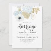 Invitation Dusty Bleu Blanc Marine Anemone Mariage BUDGET (Devant)