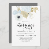 Invitation Dusty Bleu Blanc Marine Anemone Mariage BUDGET (Devant / Derrière)