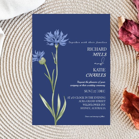 Invitation Dusty bleu Bold Floral élégant code Qr mariage