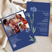 Invitation Dusty bleu Bold Floral élégant code Qr mariage dan