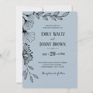 Invitation Dusty Bleu Botanique Simple Doodle Mariage Floral