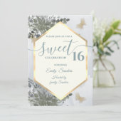 Invitation Dusty bleu Chic aquarelle vert eucalyptus (Debout devant)