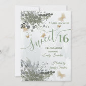 Invitation Dusty bleu Chic aquarelle vert eucalyptus (Devant)