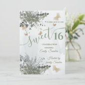 Invitation Dusty bleu Chic aquarelle vert eucalyptus (Debout devant)