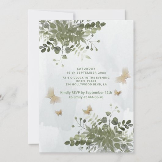 Invitation Dusty bleu Chic aquarelle vert eucalyptus (Dos)
