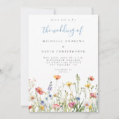 Invitation Dusty bleu coloré Rustic Fleur sauvage Mariage (Devant)
