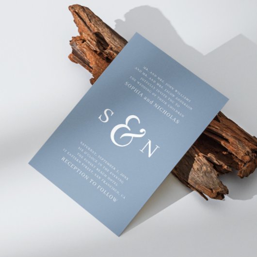 Invitation Dusty bleu élégant mariage de typographie nautique