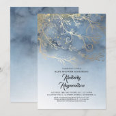 Invitation Dusty Bleu et Or Moderne Baby shower élégant (Devant / Derrière)