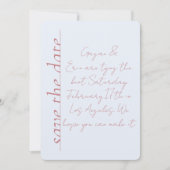 Invitation Dusty bleu et rose Love Note Enregistrer la date (Devant)
